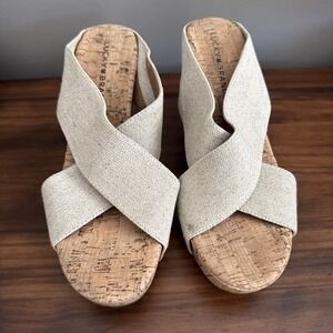 Lucky Brand Women's Sz 8. Wedge Miller Sandals Shoes Cork Heel‎ Beige